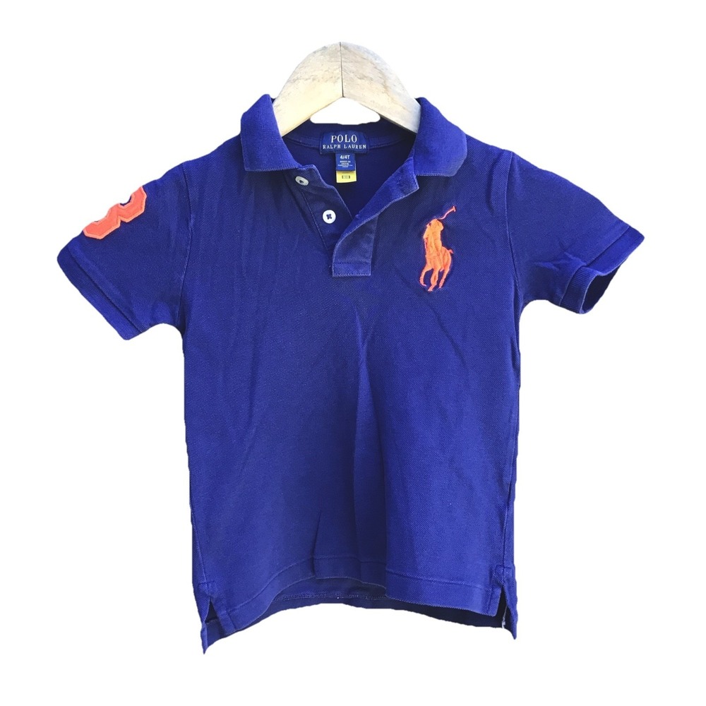 Polo Ralph Lauren Toddler Big Pony Mesh Polo Shirt Blue Orange Size 4T